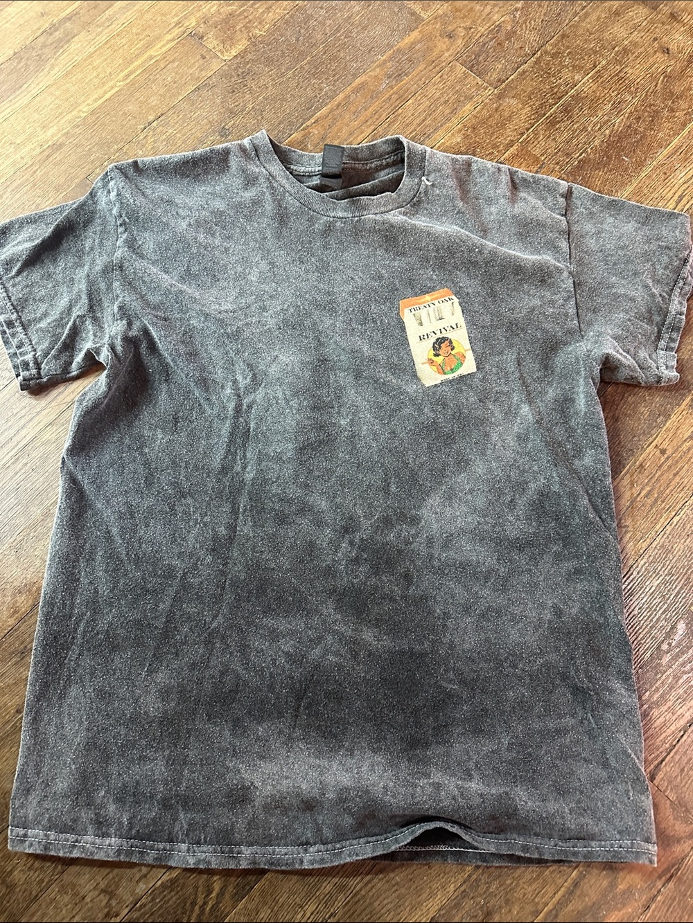 Vintage-Style Washed Black Pocket Graphic T-Shirt